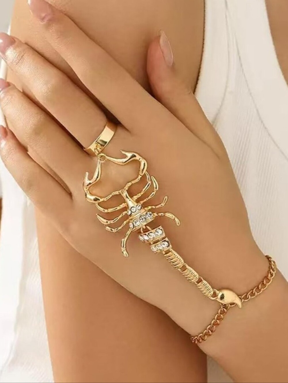 nwt udjustable ring bracelet in gf and crysysls Scorpion
